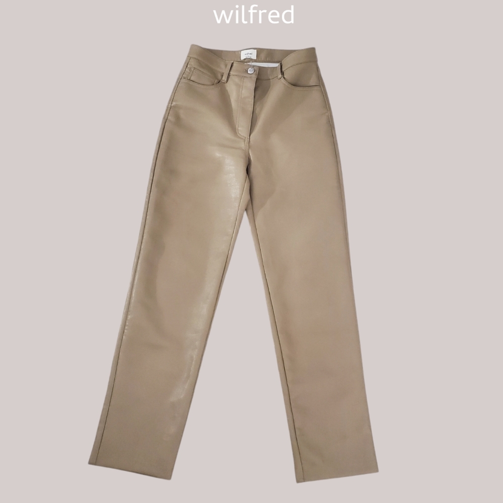 ARITZIA Wilfred New "Melina" Straight Fit Tan Vegan Leather Pants - Picture 6 of 16
